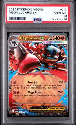 Pokemon Mega Evolution Mega Lucario Ex 077/132 Double Rare Holo PSA 10 Gem - Image 1