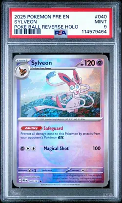 2025 POKEMON PRE EN-PRISMATIC EVOLUTIONS POKE BALL REVERSE HOLO SYLVEON PSA 9 - Image 1