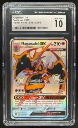 2019 Pokemon SM Hidden Fates Naganadel GX #SV63/SV94 CGC 10 - Image 1