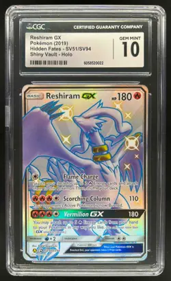 2019 Pokemon SM Hidden Fates Reshiram GX Shiny Vault Holo Rare #SV51/SV94 CGC 10 - Image 1