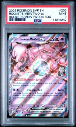 2025 POKEMON SVP EN-SV BLACK STAR PROMO #205 TEAM ROCKET'S MEWTWO EX PSA 9 - Image 1