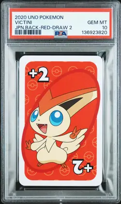 2020 UNO POKEMON JPN BACK-RED-DRAW 2 VICTINI PSA 10 - Image 1