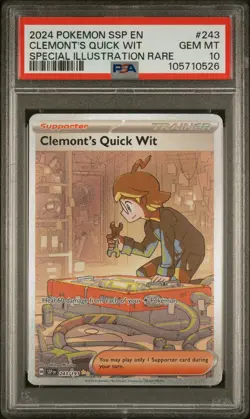2024 POKEMON SSP EN-SURGING SPARKS #243 CLEMONT'S QUICK WIT PSA 10 - Image 1
