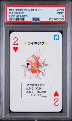 1996 POKEMON RED VERSION PLAYING CARDS 2 OF HEARTS #129 MAGIKARP PSA 9 - Image 1