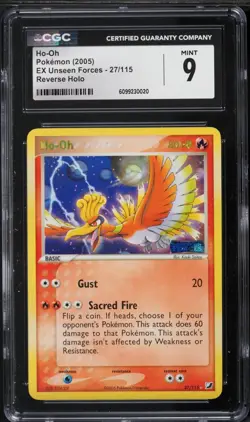 CGC 9 Ho-Oh Reverse Holo Rare EX Unseen Forces 2005 Pokemon Card #27 - Image 1