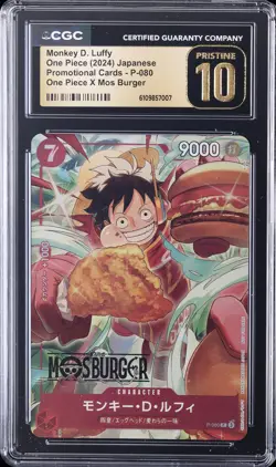 2024 ONE PIECE JAPANESE PROMO CARDS #P-080 MONKEY D. LUFFY CGC 10 PRISTINE - Image 1
