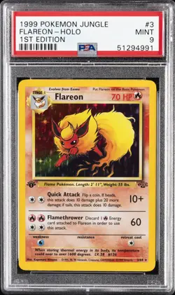 1999 POKEMON JUNGLE 1ST EDITION #3 FLAREON-HOLO PSA 9 - Image 1