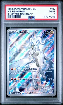2025 POKEMON JTG EN-JOURNEY TOGETHER ILLUSTRATION RARE #167 N'S RESHIRAM PSA 9 - Image 1