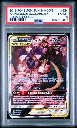 2019 POKEMON SUN & MOON COSMIC ECLIPSE FULL ART/NAGANADEL & GUZZLORD GX PSA 6 - Image 1