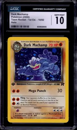 2000 Pokemon Rocket 1st Edition Dark Machamp-Holo #10 CGC 10 GEM MINT - Image 1