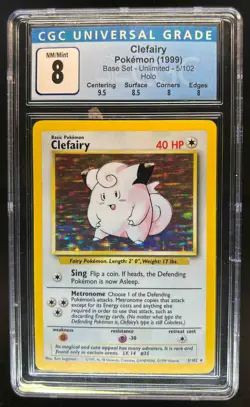 1999 Pokemon Unlimited Clefairy Rare Holo #5/102 CGC 8 - Image 1