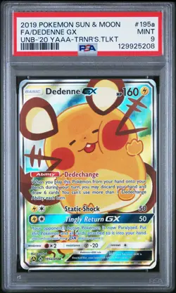 2019 POKEMON SUN & MOON UNBROKEN BONDS #195A FULL ART/DEDENNE GX PSA 9 - Image 1