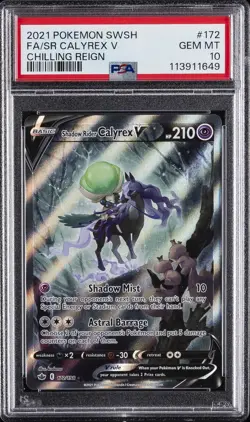 2021 POKEMON SWORD SHIELD CHILLING REIGN FULL ART/SHADOW RIDER CALYREX V PSA 10 - Image 1
