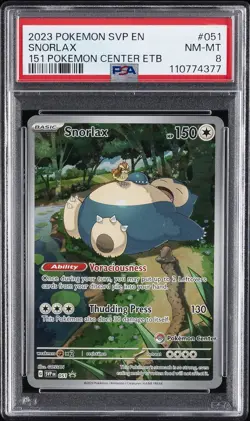 2023 POKEMON 151 POKEMON CENTER ELITE TRAINER BOX PROMO SVP #051 SNORLAX PSA 8 - Image 1