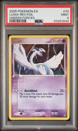 2005 POKEMON EX UNSEEN FORCES #29 LUGIA-REVERSE FOIL PSA 9 - Image 1