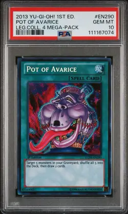 2013 Yu-Gi-Oh! Pot Of Avarice LCJW 1st Edition Secret Rare PSA 10 POP 5 - Image 1