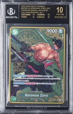 2025 ONE PIECE JAPANESE 2ND ANNIVERSARY OP06-118 RORONOA ZORO BGS 10 BLACK LABEL - Image 1