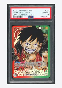One Piece PSA 10 Monkey D Luffy L Alternate Art 2022 OP01-003 OP01 Japanese - Image 1