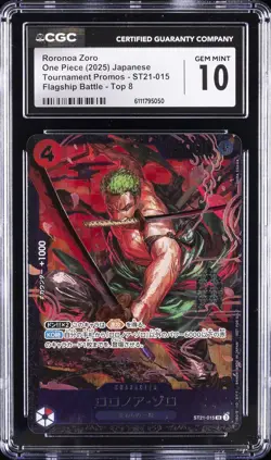 2025 ONE PIECE JPN TOURNAMENT PROMOS #ST21-015 RORONOA ZORO CGC 10 GEM MINT - Image 1