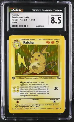 CGC 8.5 Raichu 1999 Fossil 1st Edition 14/62 Holo Pokemon Card - Image 1