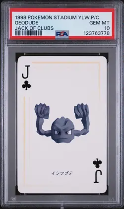1998 POKEMON STADIUM YELLOW VERSION PLAYING CARDS JACK OF CLUBS GEODUDE PSA 10 - Image 1