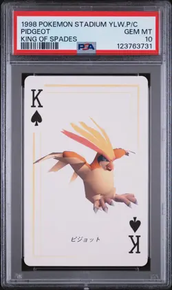 1998 POKEMON STADIUM YELLOW VERSION PLAYING CARDS KING OF SPADES PIDGEOT PSA 10 - Image 1