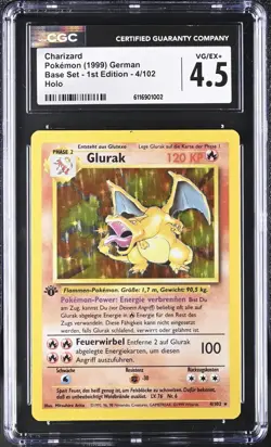 CGC 4.5 German Charizard 1999 Base Set 1st Edition 4/102 Holo Pokemon Card - Image 1