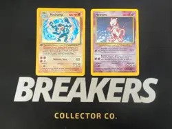1999 Base Set Vintage Pokemon 2 Card Lot: Holo 1st Edition Machamp & Mewtwo - Image 1