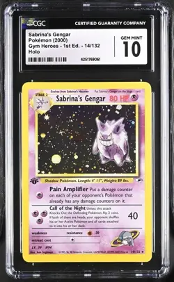 Pokemon Sabrina's Gengar 2000 Gym Heroes - 1st Ed. 14/132 CGC 10 - Image 1