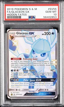 2019 POKEMON SUN & MOON HIDDEN FATES #SV55 FULL ART/GLACEON GX PSA 10 - Image 1