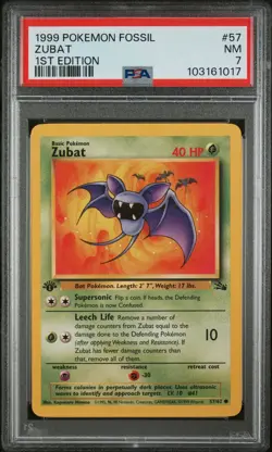 Zubat - 1st Edition - 57/62 Fossil - WOTC Unlimited - Pokemon TCG - PSA 7 - Image 1