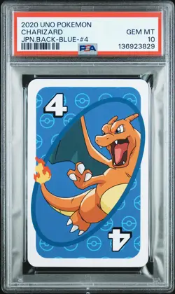2020 UNO POKEMON JPN BACK-BLUE-#4 CHARIZARD PSA 10 - Image 1
