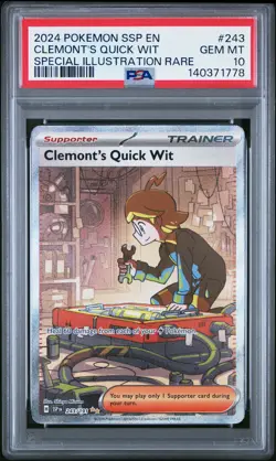 2024 POKEMON SSP SPECIAL ILLUSTRATION RARE #243 CLEMONT'S QUICK WIT PSA 10 - Image 1