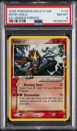 2005 POKEMON EX UNSEEN FORCES GOLD STAR #113 ENTEI-HOLO PSA 8 - Image 1