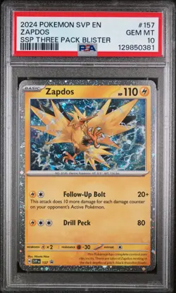 PSA 10 - Zapdos 157 SVP Black Star Promo Pokemon Surging Sparks 3 Pack Blister - Image 1