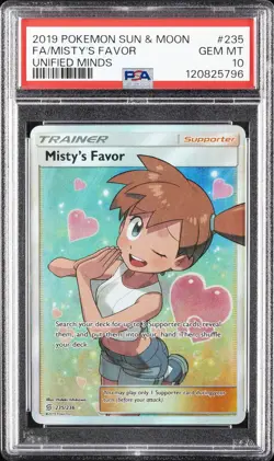 2019 POKEMON SUN & MOON UNIFIED MINDS #235 FULL ART/MISTY'S FAVOR PSA 10 - Image 1