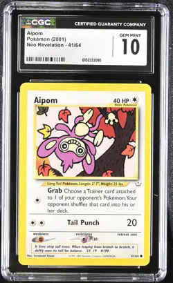 Pokemon 2001 Aipom Neo Revelation 41/64 CGC 10 - Image 1