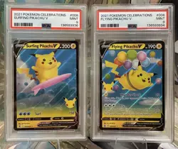 2021 POKEMON CELEBRATIONS #006 FLYING #008 SURFING PIKACHU V PSA 9 🔥 - Image 1