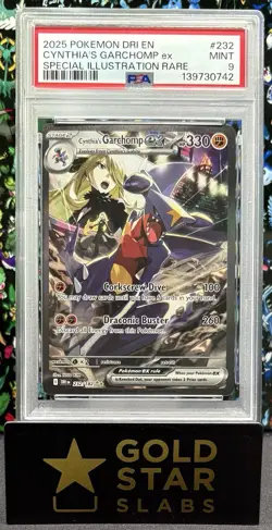 PSA 9 Pokemon 2025 SV Destined Rivals DRI EN Cynthia's Garchomp ex #232/182 - Image 1