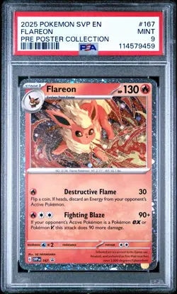2025 POKEMON PRISMATIC EVOLUTIONS POSTER COLLECTION FLAREON PSA 9 - Image 1