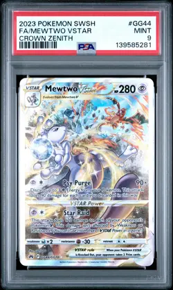 2023 POKEMON SWORD & SHIELD CROWN ZENITH #GG44 FULL ART/MEWTWO VSTAR PSA 9 - Image 1