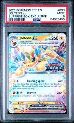 2025 POKEMON PRE EN-PRISMATIC EVOLUTIONS SURPRISE BOX EXCLUSIVE JOLTEON EX PSA 9 - Image 1