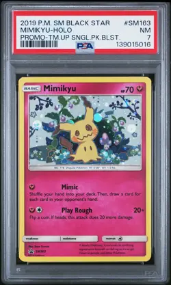 2019 POKEMON SM BLACK STAR PROMO TEAM UP SINGLE PACK BLISTERS MIMIKYU-HOLO PSA 7 - Image 1
