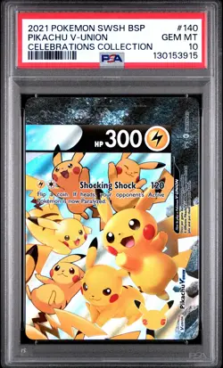 2021 POKEMON SWSH BLACK STAR PROMO CELEBRATIONS COLL #140 PIKACHU V-UNION PSA 10 - Image 1