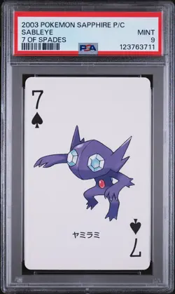 2003 POKEMON SAPPHIRE VERSION PLAYING CARDS 7 OF SPADES SABLEYE PSA 9 - Image 1