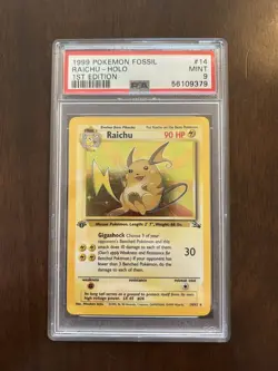 Pokemon Raichu Fossil 1st Edition Holo Rare #14 PSA 9 Mint - Image 1