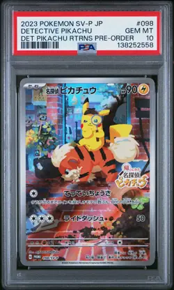 2023 POKEMON JPN SV-P PROMO #098 DETECTIVE PIKACHU PSA 10 - Image 1