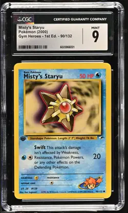 CGC MINT 9 Pokemon Misty's Staryu 90/132 Gym Heroes 1st Edition - Image 1