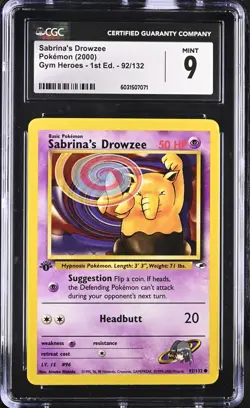 CGC MINT 9 Pokemon Sabrina's Drowzee 92/132 Gym Heroes 1st Edition - Image 1