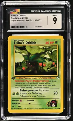 CGC MINT 9 Pokemon Erika's Oddish 47/132 2000 Gym Heroes 1st Edition - Image 1